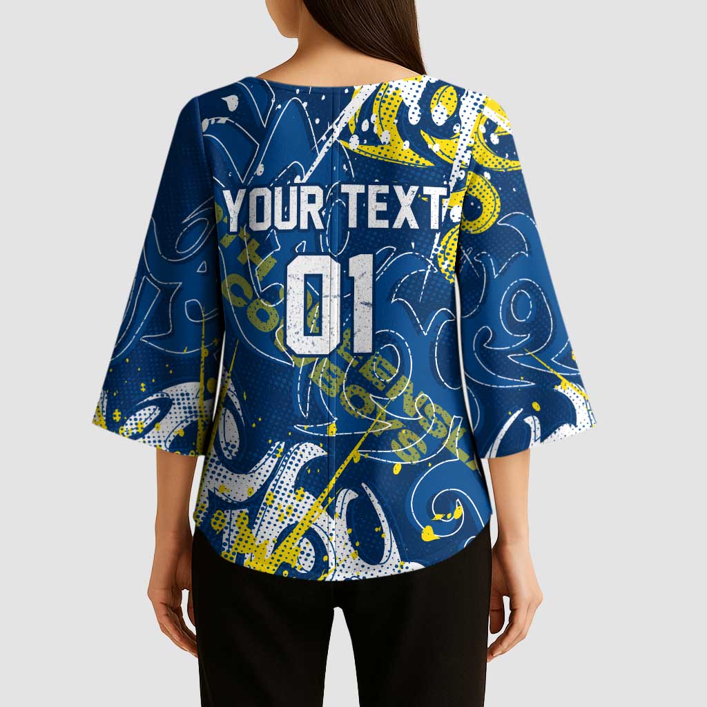 Personalized North Queensland Cowboys Rugby Kimono Sleeve Blouse Urban Street Graffiti Style - Distressed Splatter Elements