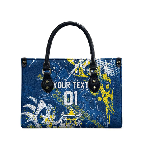 Personalized North Queensland Cowboys Rugby Leather Bag Urban Street Graffiti Style - Distressed Splatter Elements