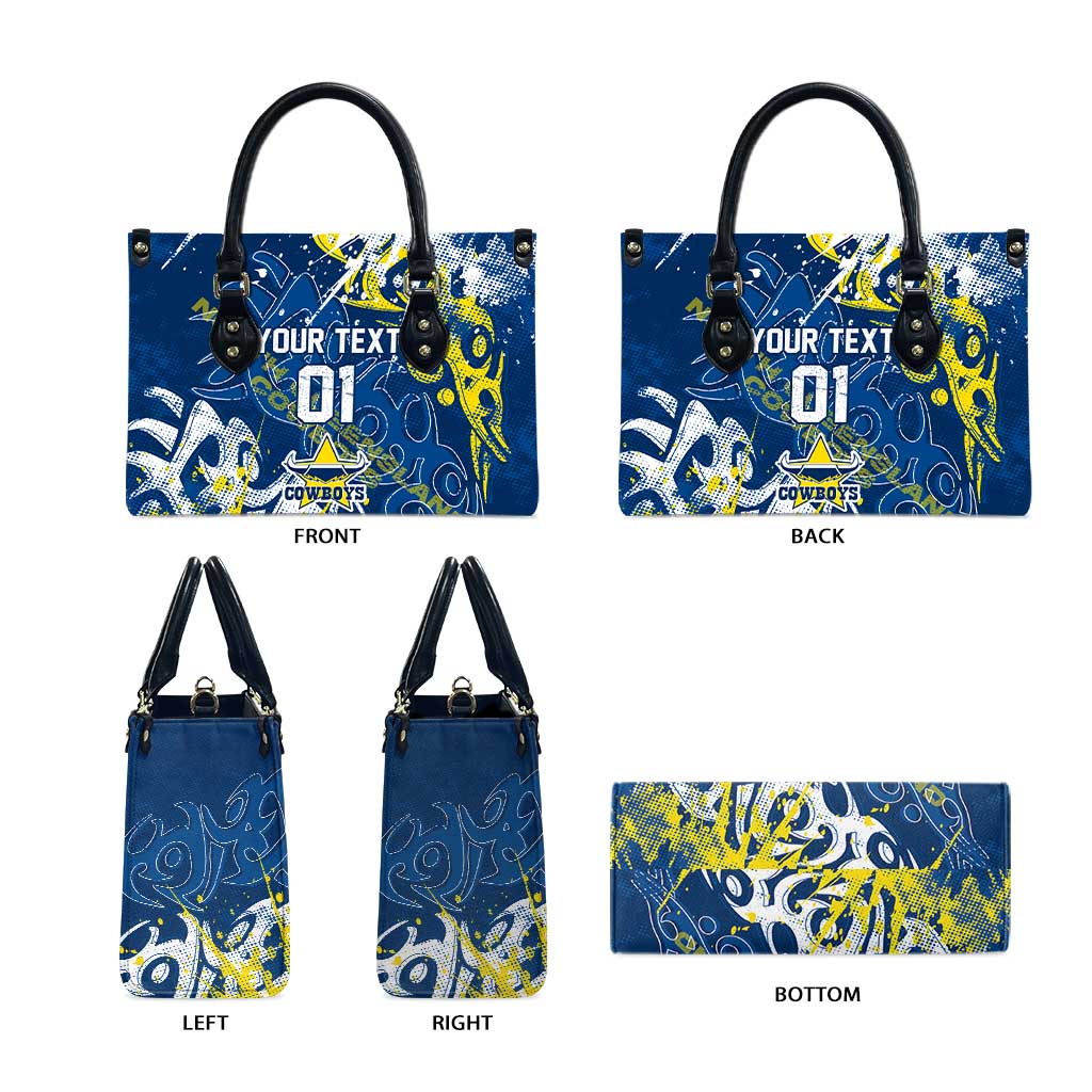 Personalized North Queensland Cowboys Rugby Leather Bag Urban Street Graffiti Style - Distressed Splatter Elements