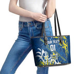 Personalized North Queensland Cowboys Rugby Leather Tote Bag Urban Street Graffiti Style - Distressed Splatter Elements