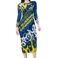 Personalized North Queensland Cowboys Rugby Long Sleeve Bodycon Dress Urban Street Graffiti Style - Distressed Splatter Elements