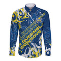 Personalized North Queensland Cowboys Rugby Long Sleeve Button Shirt Urban Street Graffiti Style - Distressed Splatter Elements