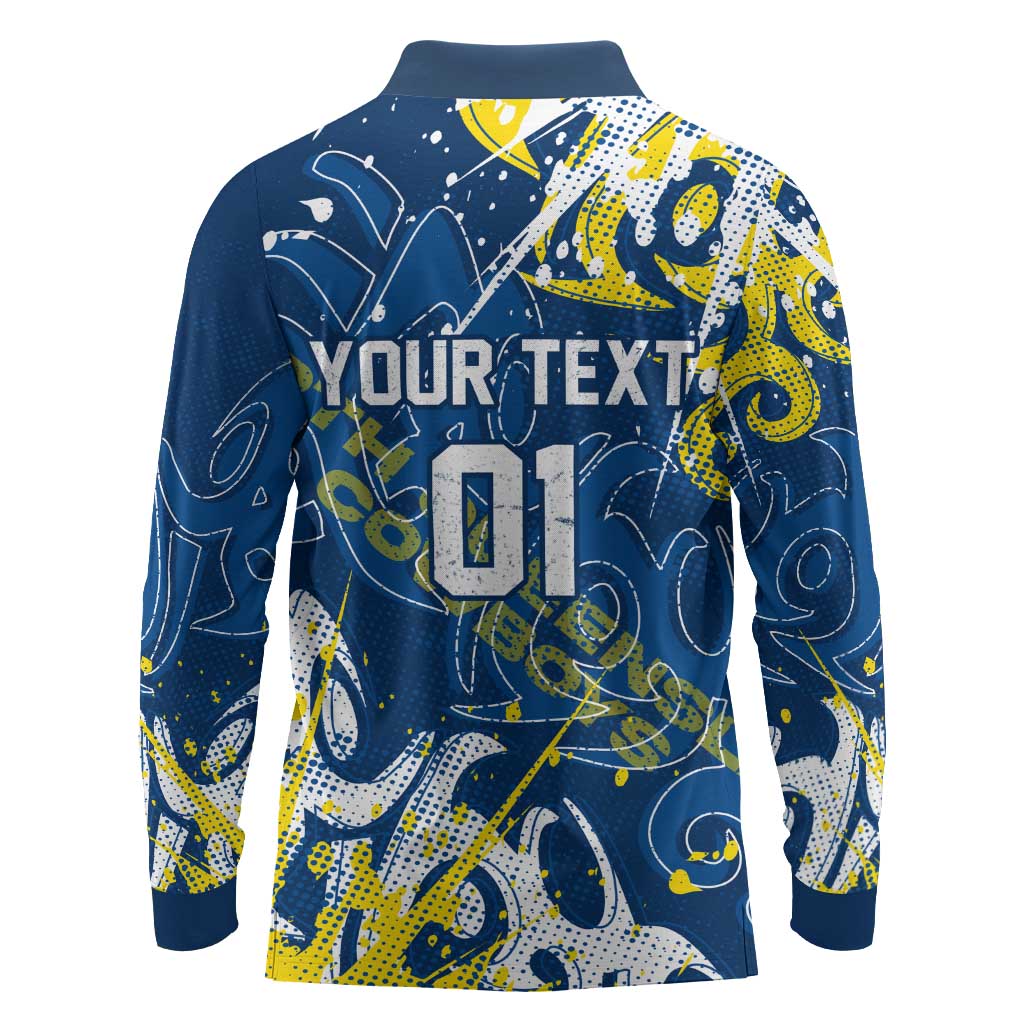 Personalized North Queensland Cowboys Rugby Long Sleeve Polo Shirt Urban Street Graffiti Style - Distressed Splatter Elements
