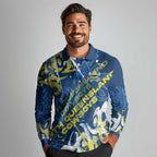 Personalized North Queensland Cowboys Rugby Long Sleeve Polo Shirt Urban Street Graffiti Style - Distressed Splatter Elements