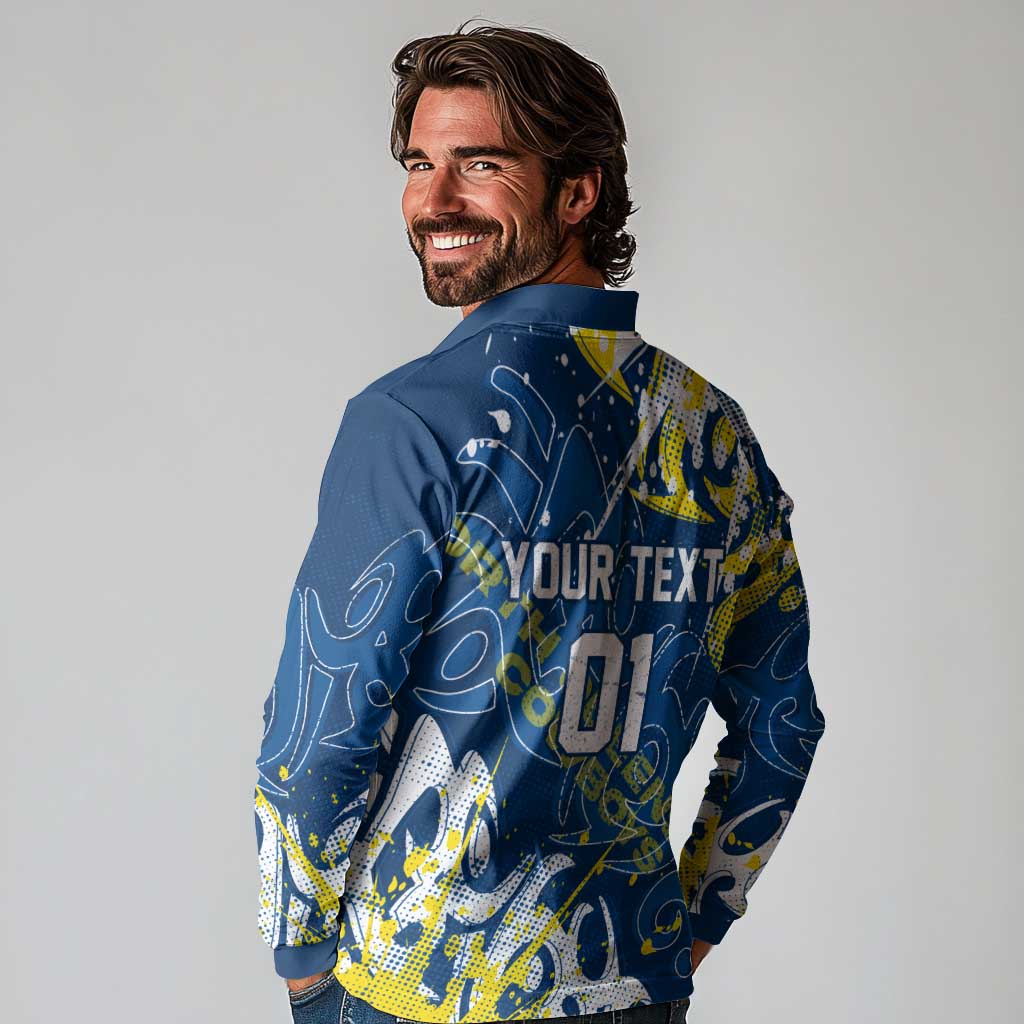 Personalized North Queensland Cowboys Rugby Long Sleeve Polo Shirt Urban Street Graffiti Style - Distressed Splatter Elements