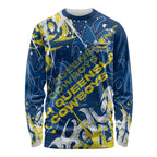 Personalized North Queensland Cowboys Rugby Long Sleeve Shirt Urban Street Graffiti Style - Distressed Splatter Elements