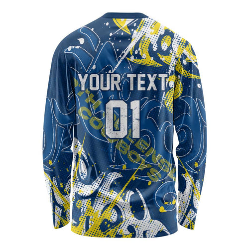 Personalized North Queensland Cowboys Rugby Long Sleeve Shirt Urban Street Graffiti Style - Distressed Splatter Elements