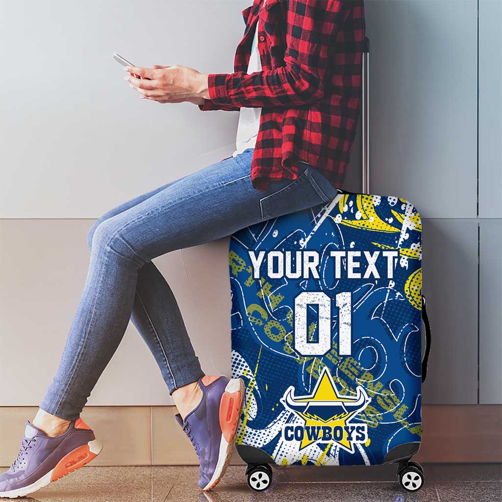 Personalized North Queensland Cowboys Rugby Luggage Cover Urban Street Graffiti Style - Distressed Splatter Elements