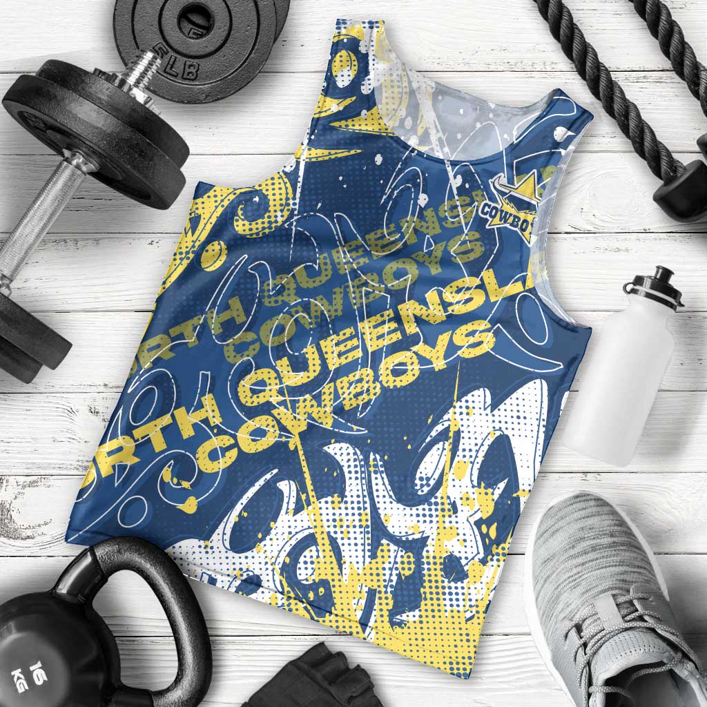 Personalized North Queensland Cowboys Rugby Men Tank Top Urban Street Graffiti Style - Distressed Splatter Elements