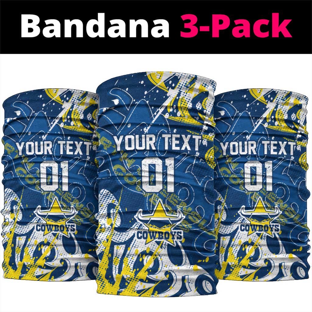 Personalized North Queensland Cowboys Rugby Neck Gaiter Urban Street Graffiti Style - Distressed Splatter Elements