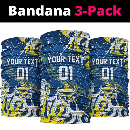 Personalized North Queensland Cowboys Rugby Neck Gaiter Urban Street Graffiti Style - Distressed Splatter Elements