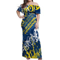 Personalized North Queensland Cowboys Rugby Off Shoulder Maxi Dress Urban Street Graffiti Style - Distressed Splatter Elements