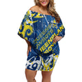 Personalized North Queensland Cowboys Rugby Off Shoulder Short Dress Urban Street Graffiti Style - Distressed Splatter Elements