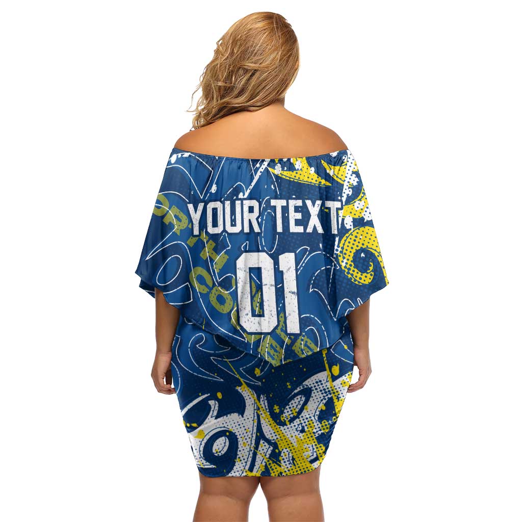 Personalized North Queensland Cowboys Rugby Off Shoulder Short Dress Urban Street Graffiti Style - Distressed Splatter Elements