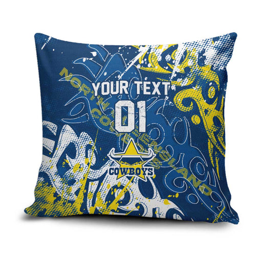 Personalized North Queensland Cowboys Rugby Pillow Cover Urban Street Graffiti Style - Distressed Splatter Elements