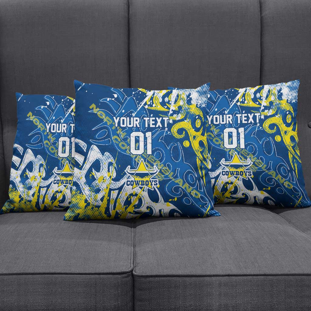 Personalized North Queensland Cowboys Rugby Pillow Cover Urban Street Graffiti Style - Distressed Splatter Elements