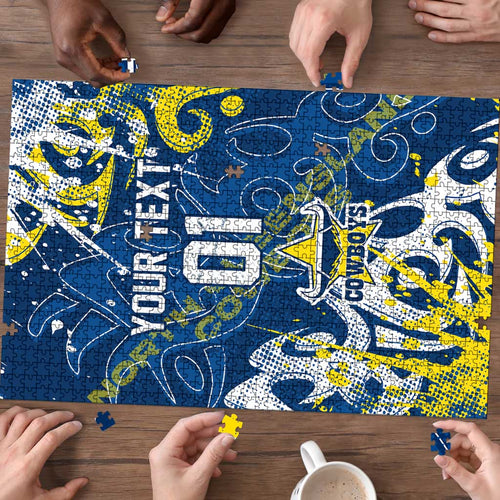 Personalized North Queensland Cowboys Rugby Puzzle Urban Street Graffiti Style - Distressed Splatter Elements