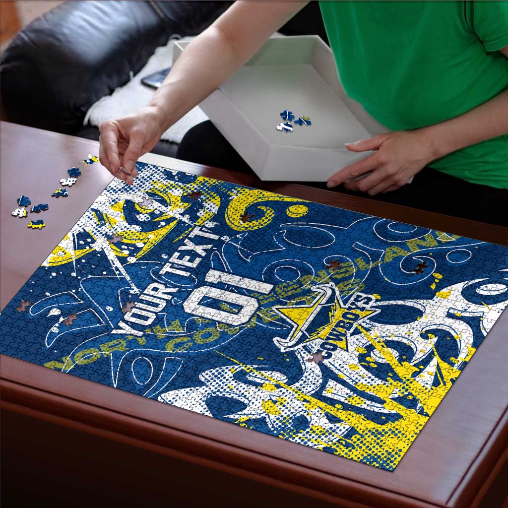 Personalized North Queensland Cowboys Rugby Puzzle Urban Street Graffiti Style - Distressed Splatter Elements