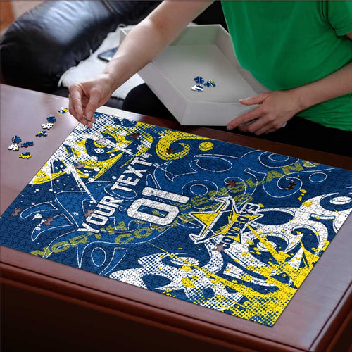 Personalized North Queensland Cowboys Rugby Puzzle Urban Street Graffiti Style - Distressed Splatter Elements