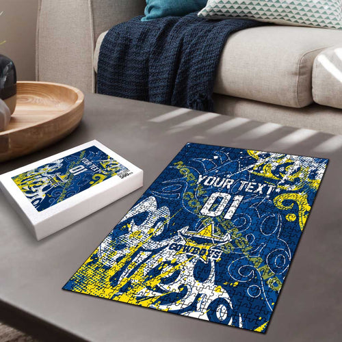 Personalized North Queensland Cowboys Rugby Puzzle Urban Street Graffiti Style - Distressed Splatter Elements