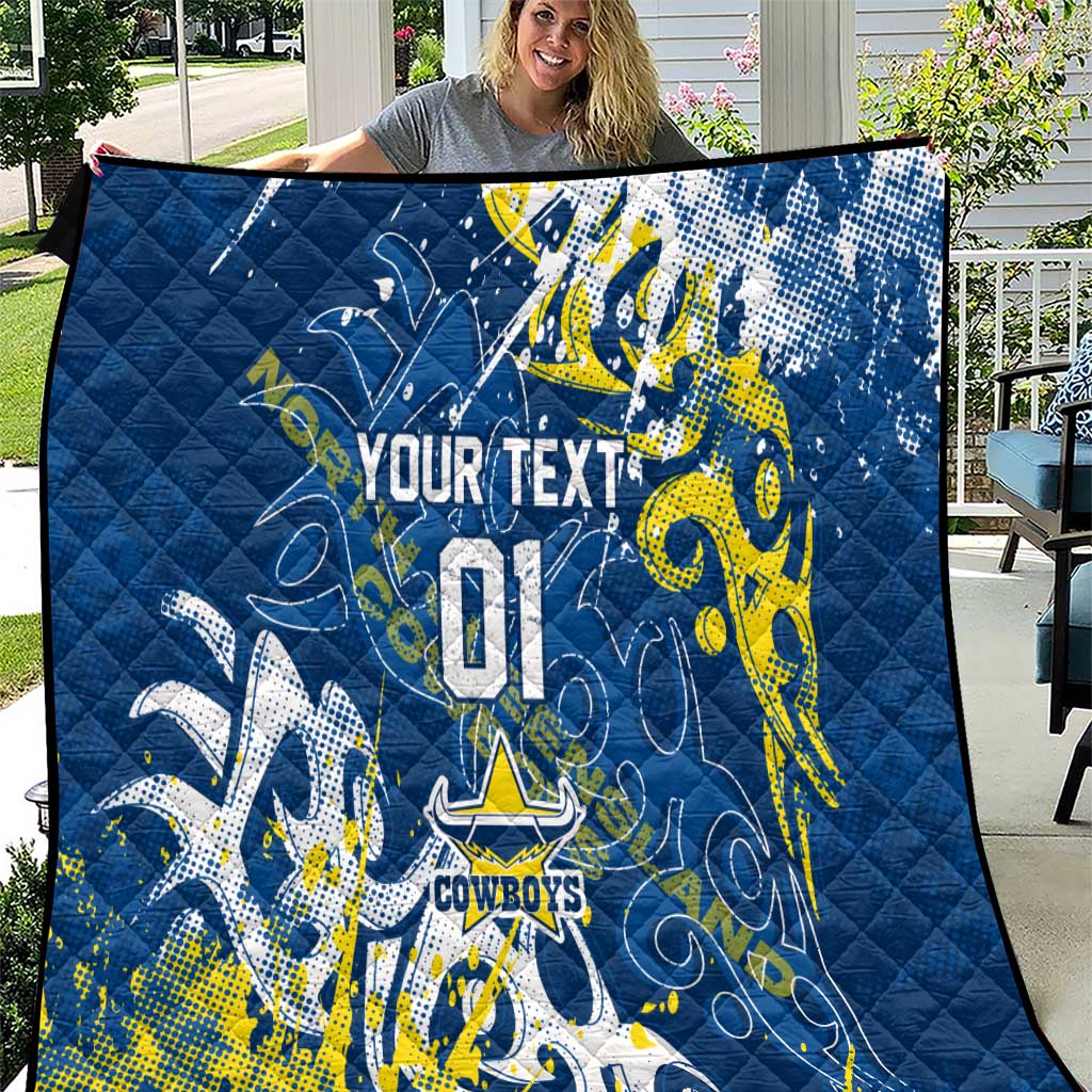 Personalized North Queensland Cowboys Rugby Quilt Urban Street Graffiti Style - Distressed Splatter Elements