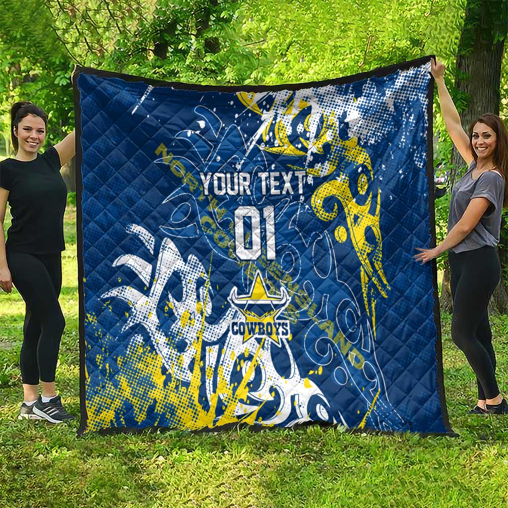 Personalized North Queensland Cowboys Rugby Quilt Urban Street Graffiti Style - Distressed Splatter Elements