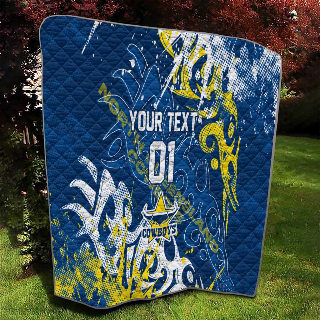 Personalized North Queensland Cowboys Rugby Quilt Urban Street Graffiti Style - Distressed Splatter Elements
