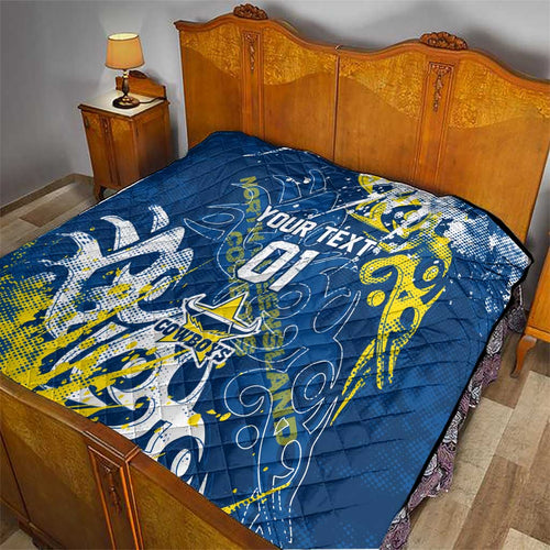 Personalized North Queensland Cowboys Rugby Quilt Urban Street Graffiti Style - Distressed Splatter Elements