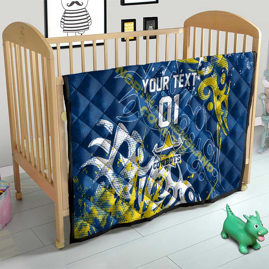Personalized North Queensland Cowboys Rugby Quilt Urban Street Graffiti Style - Distressed Splatter Elements
