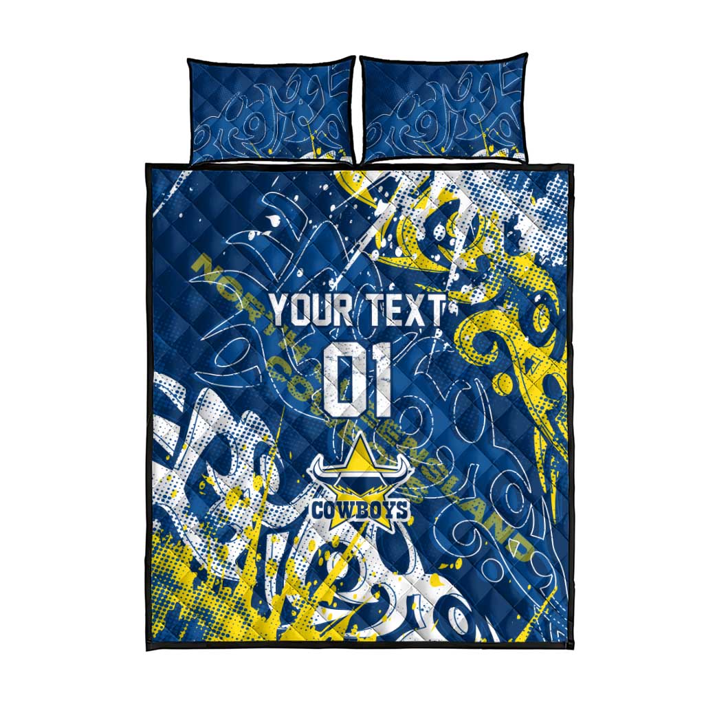 Personalized North Queensland Cowboys Rugby Quilt Bed Set Urban Street Graffiti Style - Distressed Splatter Elements