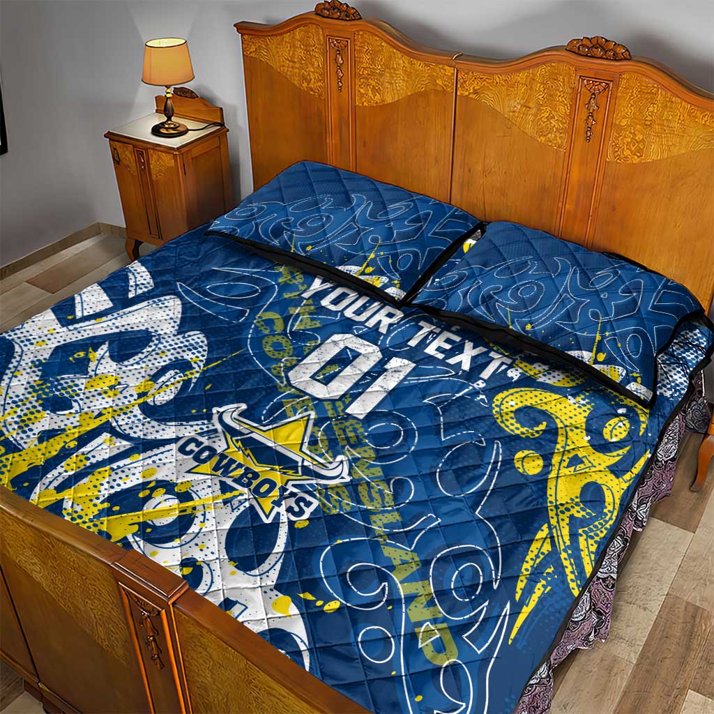 Personalized North Queensland Cowboys Rugby Quilt Bed Set Urban Street Graffiti Style - Distressed Splatter Elements