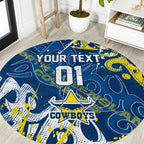 Personalized North Queensland Cowboys Rugby Round Carpet Urban Street Graffiti Style - Distressed Splatter Elements
