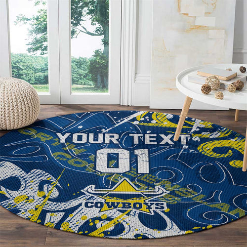 Personalized North Queensland Cowboys Rugby Round Carpet Urban Street Graffiti Style - Distressed Splatter Elements