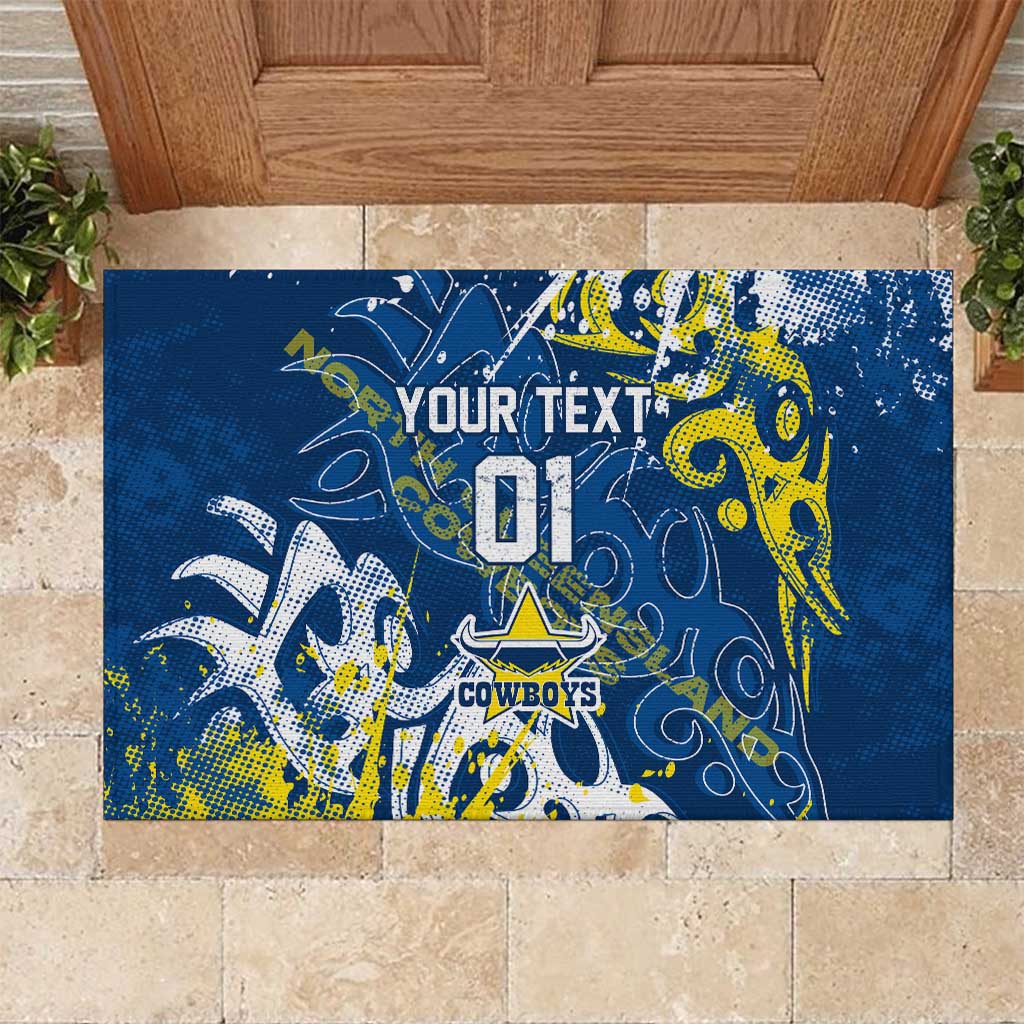 Personalized North Queensland Cowboys Rugby Rubber Doormat Urban Street Graffiti Style - Distressed Splatter Elements