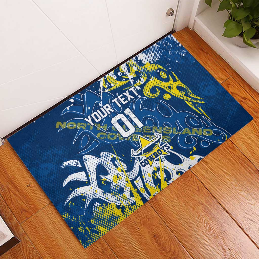 Personalized North Queensland Cowboys Rugby Rubber Doormat Urban Street Graffiti Style - Distressed Splatter Elements