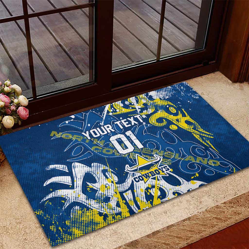 Personalized North Queensland Cowboys Rugby Rubber Doormat Urban Street Graffiti Style - Distressed Splatter Elements