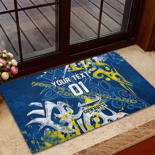 Personalized North Queensland Cowboys Rugby Rubber Doormat Urban Street Graffiti Style - Distressed Splatter Elements
