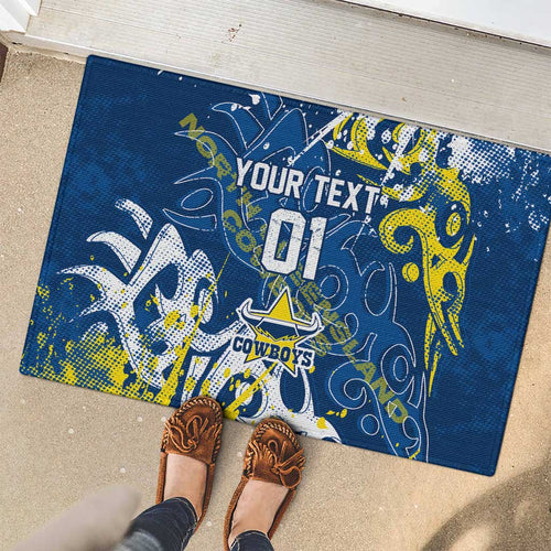 Personalized North Queensland Cowboys Rugby Rubber Doormat Urban Street Graffiti Style - Distressed Splatter Elements