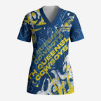 Personalized North Queensland Cowboys Rugby Scrub Top Urban Street Graffiti Style - Distressed Splatter Elements