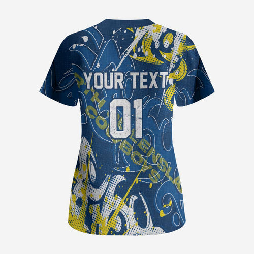 Personalized North Queensland Cowboys Rugby Scrub Top Urban Street Graffiti Style - Distressed Splatter Elements
