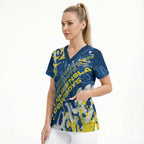 Personalized North Queensland Cowboys Rugby Scrub Top Urban Street Graffiti Style - Distressed Splatter Elements