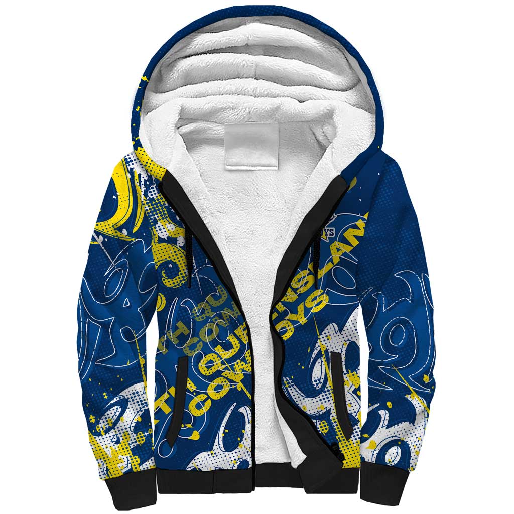Personalized North Queensland Cowboys Rugby Sherpa Hoodie Urban Street Graffiti Style - Distressed Splatter Elements
