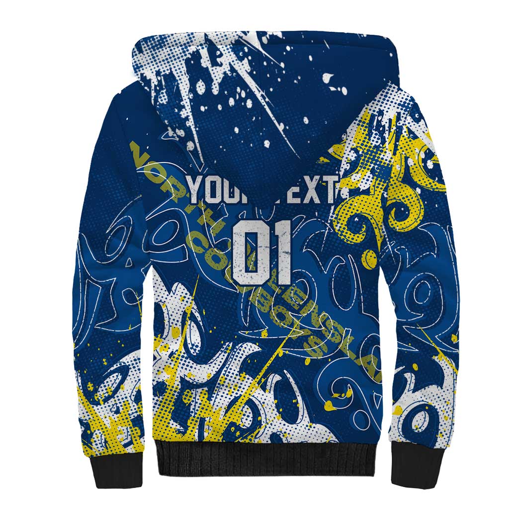 Personalized North Queensland Cowboys Rugby Sherpa Hoodie Urban Street Graffiti Style - Distressed Splatter Elements