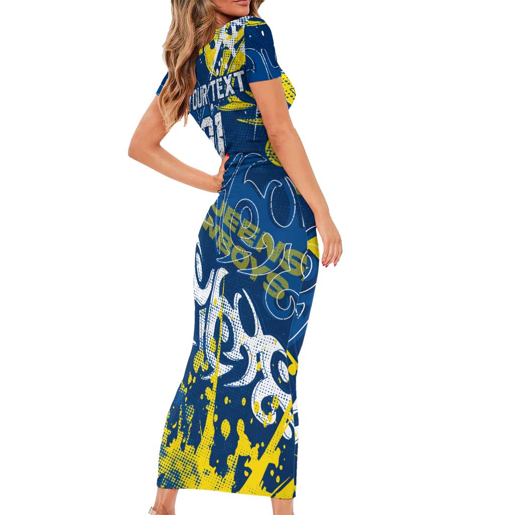 Personalized North Queensland Cowboys Rugby Short Sleeve Bodycon Dress Urban Street Graffiti Style - Distressed Splatter Elements