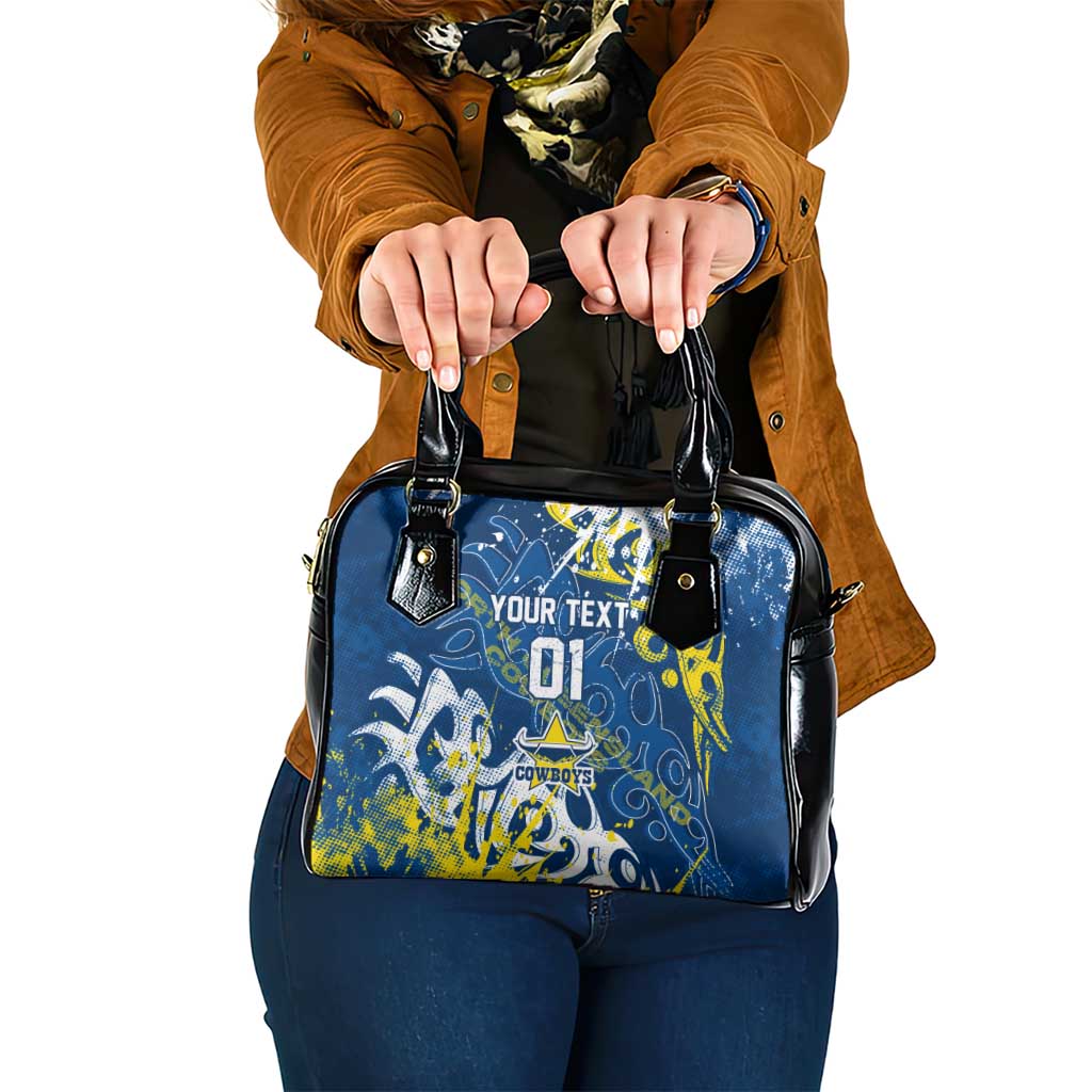 Personalized North Queensland Cowboys Rugby Shoulder Handbag Urban Street Graffiti Style - Distressed Splatter Elements