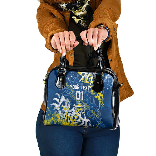 Personalized North Queensland Cowboys Rugby Shoulder Handbag Urban Street Graffiti Style - Distressed Splatter Elements