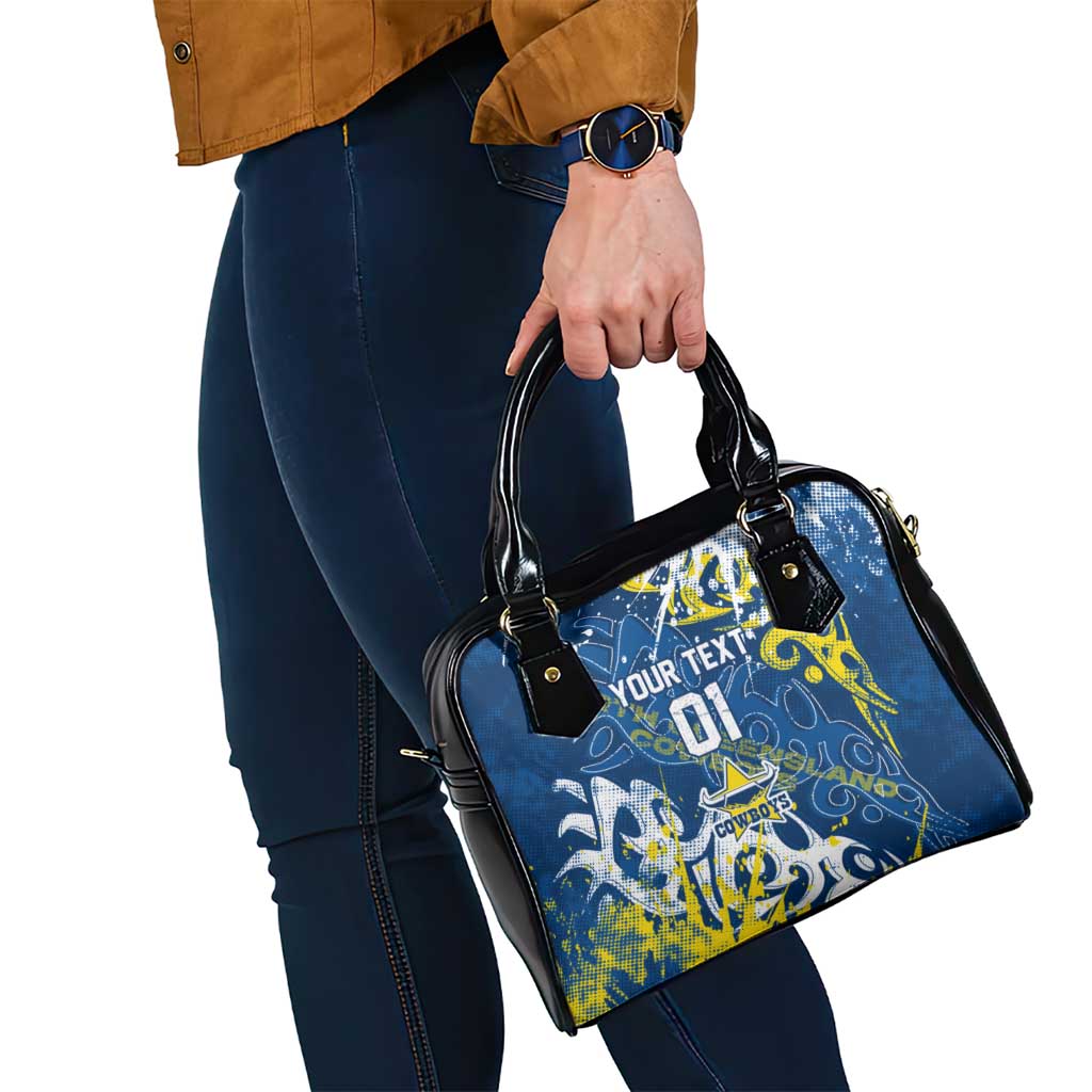 Personalized North Queensland Cowboys Rugby Shoulder Handbag Urban Street Graffiti Style - Distressed Splatter Elements