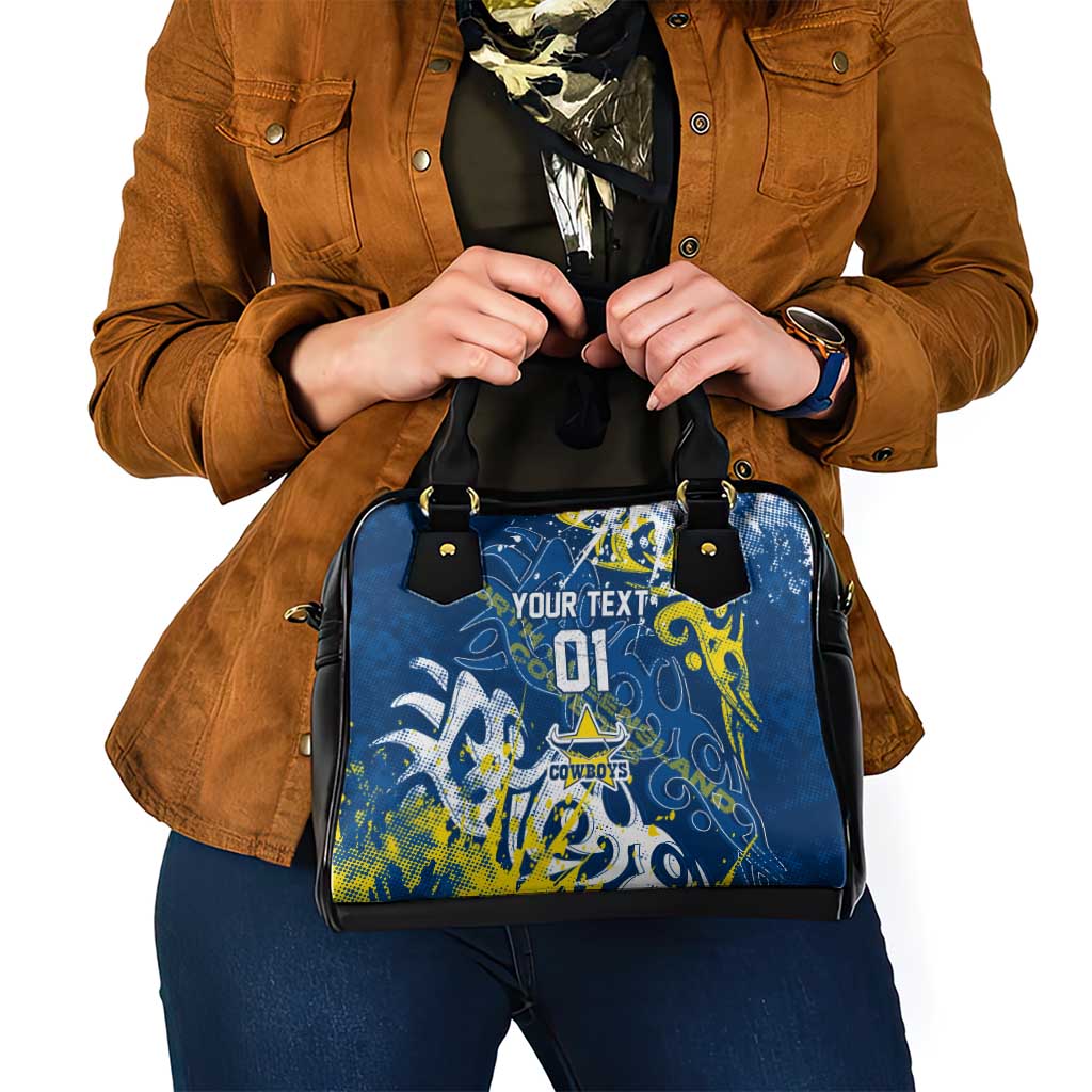 Personalized North Queensland Cowboys Rugby Shoulder Handbag Urban Street Graffiti Style - Distressed Splatter Elements
