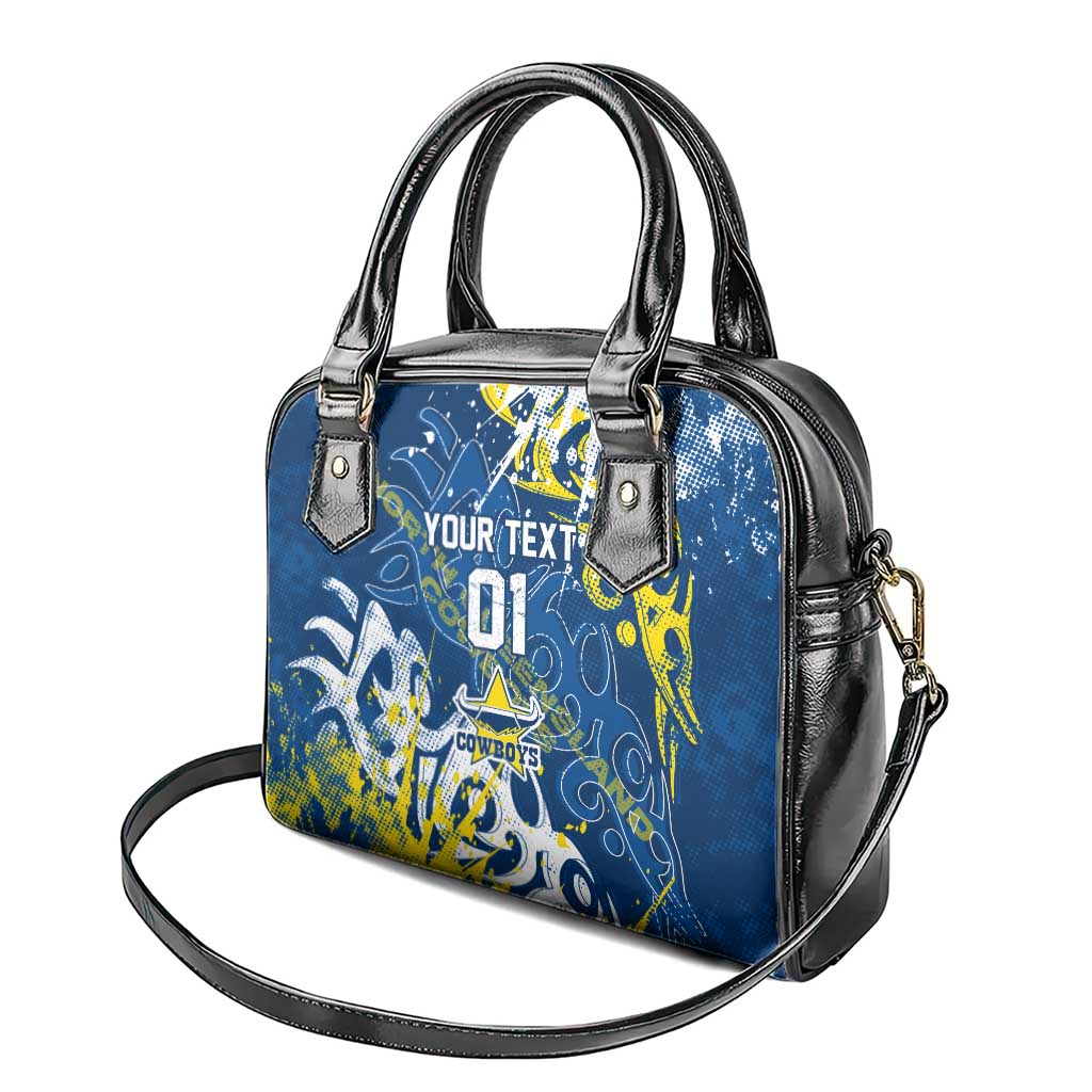 Personalized North Queensland Cowboys Rugby Shoulder Handbag Urban Street Graffiti Style - Distressed Splatter Elements