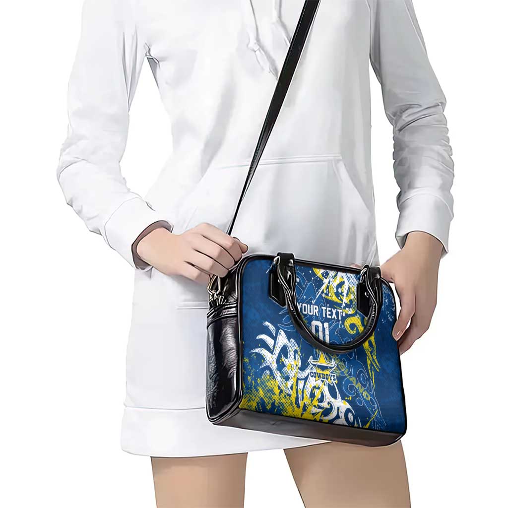 Personalized North Queensland Cowboys Rugby Shoulder Handbag Urban Street Graffiti Style - Distressed Splatter Elements